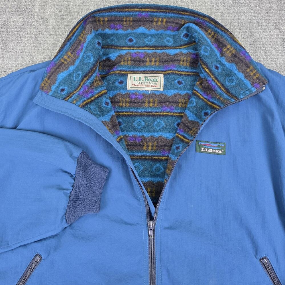 Vintage LL Bean Jacket Mens Large Blue Fleece Lined Bomber Southwestern Aztec 90